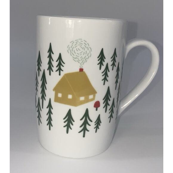Danica Studio Tall Ceramic Mug White Cabin In The Woods Trees 4.5" - Picture 1 of 7